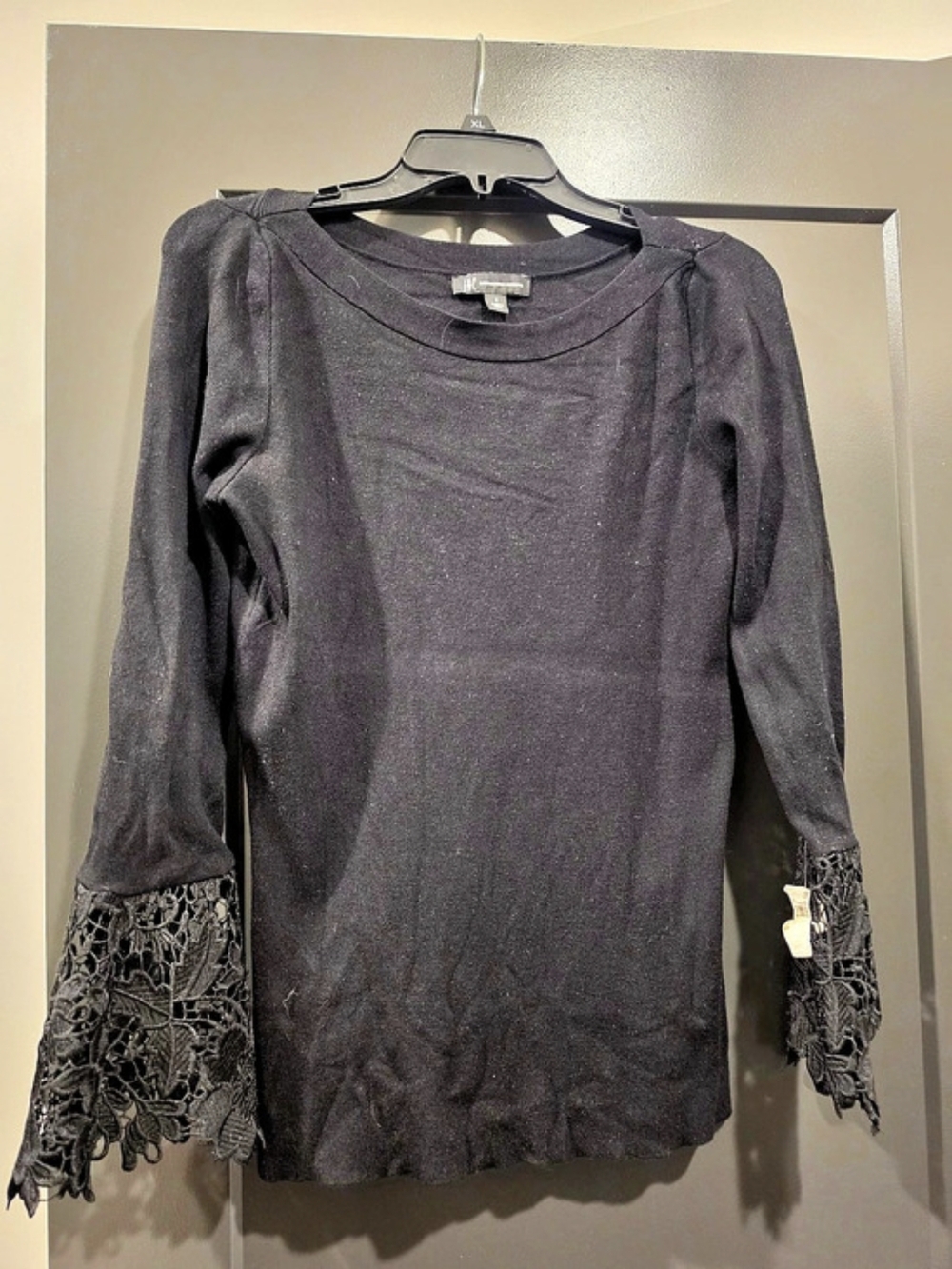 INC International Concepts Lace Cuff Long Sleeve Top in Black Size Small